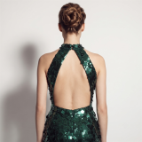 Halter Backless Beaded Sequin Slit Evening Gown