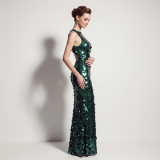 Halter Backless Beaded Sequin Slit Evening Gown