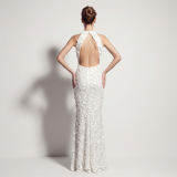 Halter Backless Beaded Sequin Slit Evening Gown