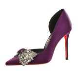 Sexy Ultra High Heel Rhinestone Bow Side Cutout Pointed Toe Pumps