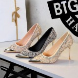 Sparkly Pointed Toe Slip-On Thin Heel Crystal Pumps Wholesale