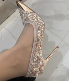 Sparkly Pointed Toe Slip-On Thin Heel Crystal Pumps Wholesale