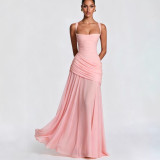 Elegant V Neck Slit Chiffon Bodycon Long Dress