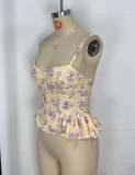 Corset-inspired structure floral backless top detail