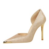 Satin Side Cutout Pointed Toe Thin Heel Pumps for Wholesale