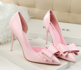 Sweet Bow Side Cutout Pointed Toe Thin Heel Pumps