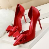 Sweet Bow Side Cutout Pointed Toe Thin Heel Pumps