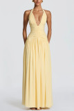 Pure Color Deep V Halter Tie Sleeveless High Slit Bodycon Dress