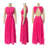 Solid Color Sleeveless Round Neck Dress