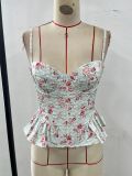 Floral Ruffle Irregular Waist Corset Sexy Backless Lace-Up Tube Top