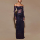 Sexy Long Fitted One-Shoulder Sheer Evening Gown