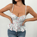 Floral Ruffle Irregular Waist Corset Sexy Backless Lace-Up Tube Top