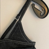 Denim Fishbone Waist-Cinching Zipper Cami Corset Top