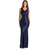 IHOOV elegant off-shoulder satin bodycon long dress wholesale