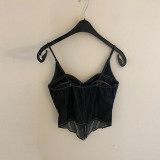 Denim Fishbone Waist-Cinching Zipper Cami Corset Top