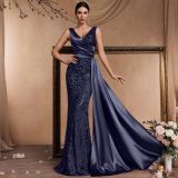 Elegant Sequin Fitted V-Neck Sleeveless Gown