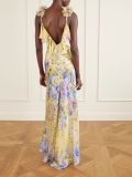 Floral Backless Maxi Dress for Women