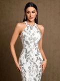 Halter Neck Sleeveless Multi-Panel Heavywork Mermaid Evening Dress