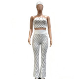 Polka Dot Strapless Flared Set with Headscarf for Women