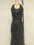 Women's Sexy Halter Neck Sequin Versatile Long Evening Dress