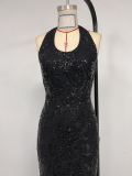 Women's Sexy Halter Neck Sequin Versatile Long Evening Dress
