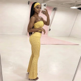 Polka Dot Strapless Flared Set with Headscarf for Women