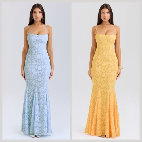 Elegant Lace-Up Jacquard Mermaid Party Evening Gown