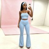 Polka Dot Strapless Flared Set with Headscarf for Women