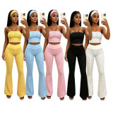 Polka Dot Strapless Flared Set with Headscarf for Women