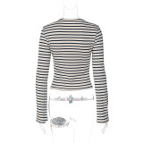 Fashion Slim Fit Women’s Striped Long Sleeve Cardigan T-Shirt