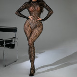 Long Sleeve Open Back Jacquard Mesh Bodysuit