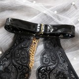 Black Lace Patent Leather Halter Lingerie Set