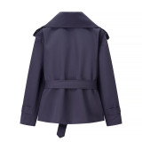 Solid Color Belted Cropped Jacket