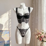 Black Embroidered Two-Piece Lingerie Set Wholesale