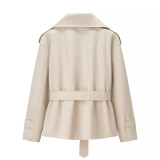 Solid Color Belted Cropped Jacket