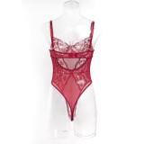 Burgundy Lace Bodycon Bodysuit