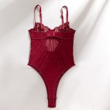 Burgundy Lace Bodycon Bodysuit