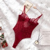 Burgundy Lace Bodycon Bodysuit