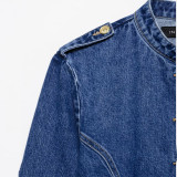 Gold Button Cropped Denim Jacket