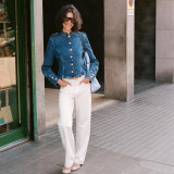 Gold Button Cropped Denim Jacket