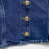 Gold Button Cropped Denim Jacket
