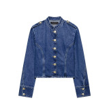 Gold Button Cropped Denim Jacket