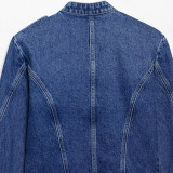 Gold Button Cropped Denim Jacket