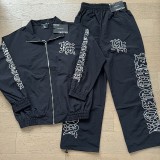 Letter Print Rhinestone Zip-Up Hoodie Set