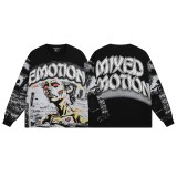 Letter Print Rhinestone Crew Neck Long Sleeve T-Shirt