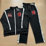 Letter Print Rhinestone Zip-Up Hoodie Set