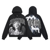 Letter Print Rhinestone Zip-Up Hoodie