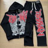 Letter Print Rhinestone Zip-Up Hoodie Set