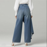 Loose-Fit Solid Color Casual Denim Skirt Pants with Button Decoration for Women