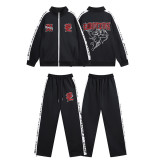 Letter Print Rhinestone Zip-Up Hoodie Set